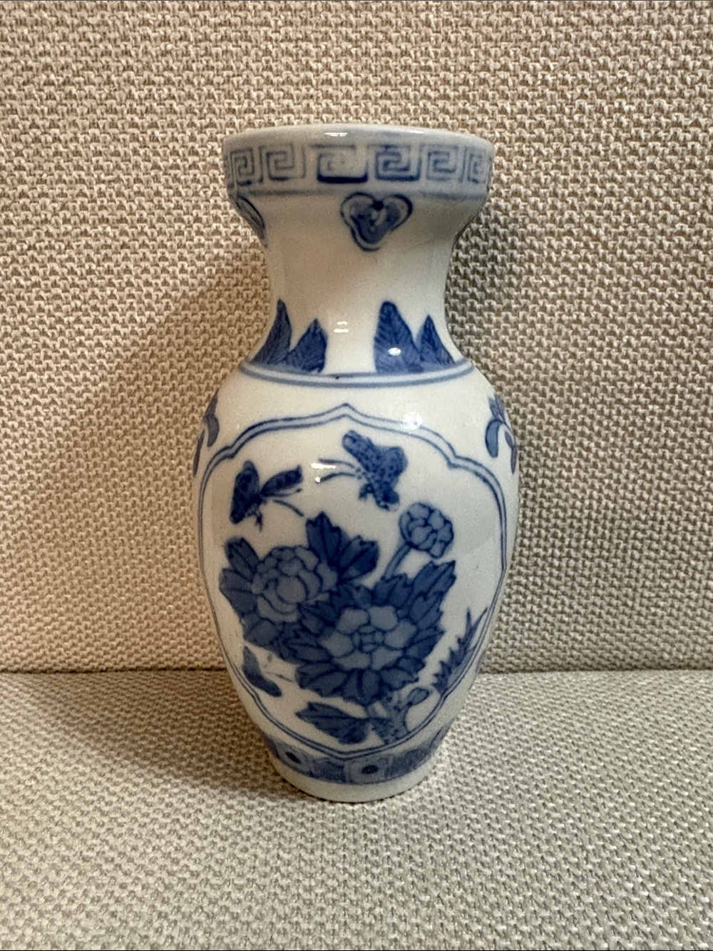 Vintage Blue and White Floral Porcelain Vase